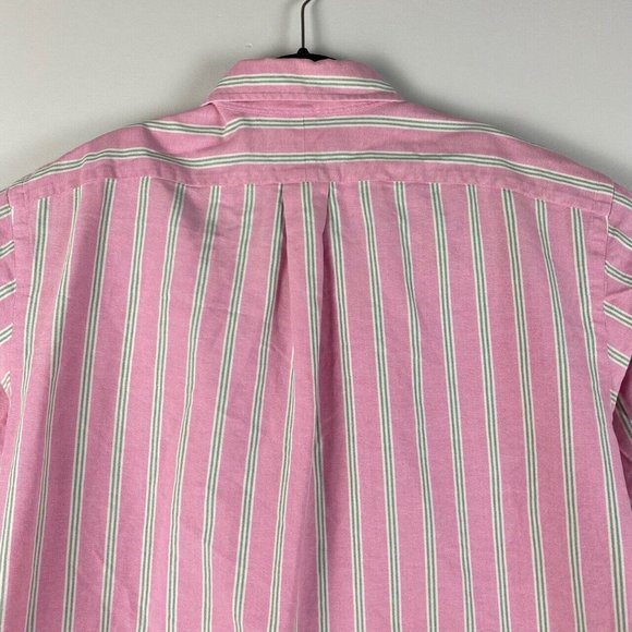 Ralph Lauren Button Down Shirt Long Sleeve Pink Stripe Cotton Classic Fit Large - Picture 7 of 9